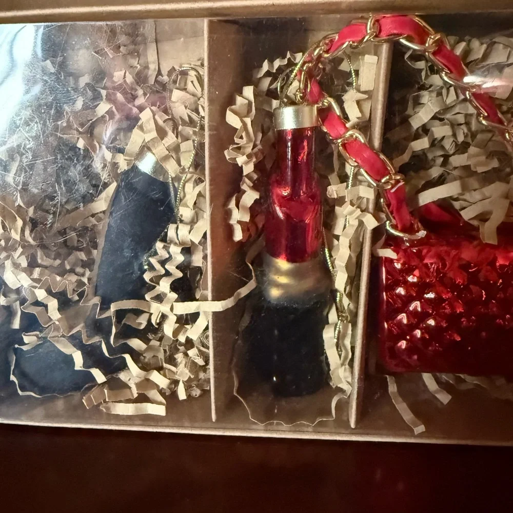 Target Gold Red & Black Ornament Set Purse Lipstick High Heel